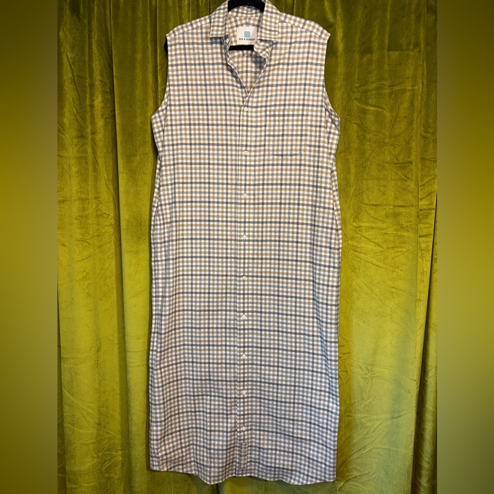 Sleeveless Button-Front Gingham Shirt Dress - Blue/White